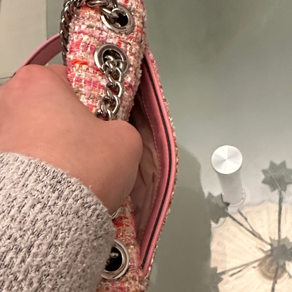 kate spade Pink and Coral Tweed Crossbody Bag with Silver Chain - Picture 7 of 15
